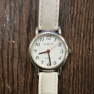 Watch It White Leather Strap Watch